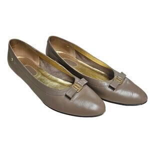 Vintage John Romain Leather Bow Flat Shoes Slip On Silver Women's Size 10 Office